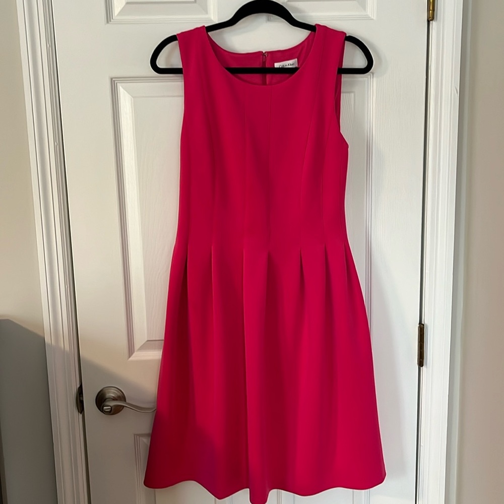 Hot Pink A-Line Calvin Klein Dress with Pockets